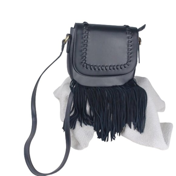 Fringe Black Saddle Cross Body Bag/Purse Western Motor Core Riding Handbag - Picture 3 of 9